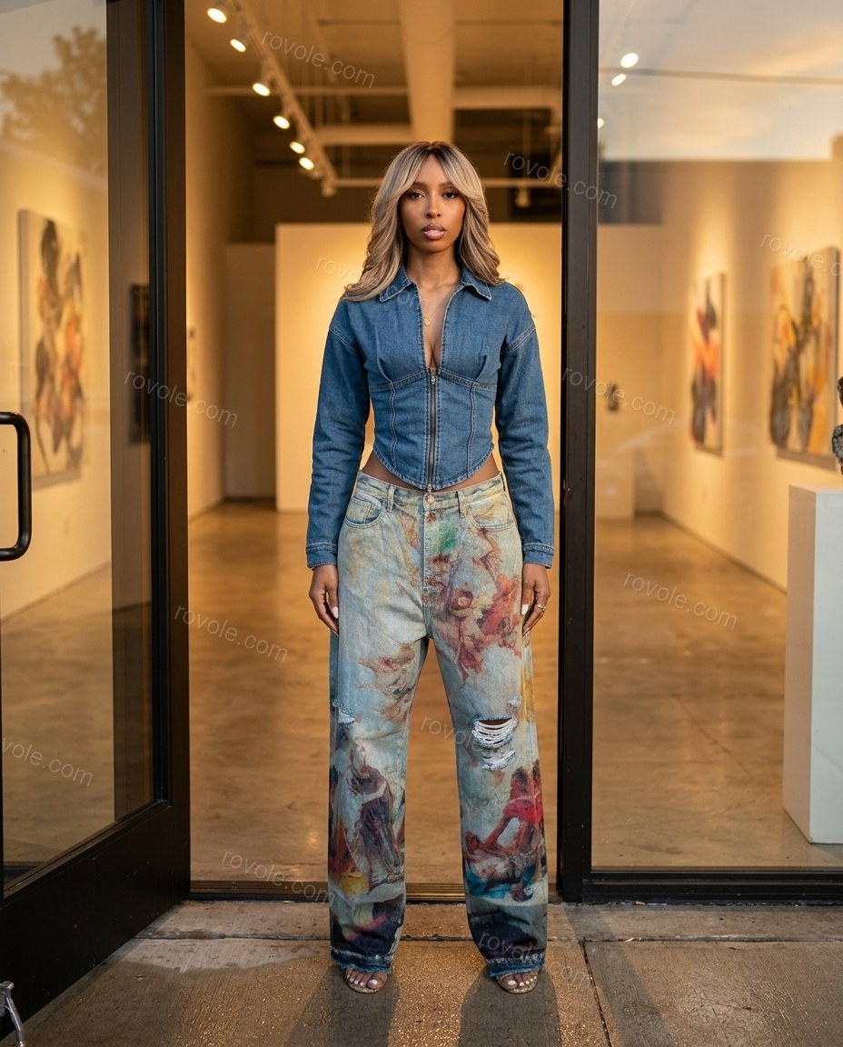 Light Blue Effortless Printed Pant Set by Rovole