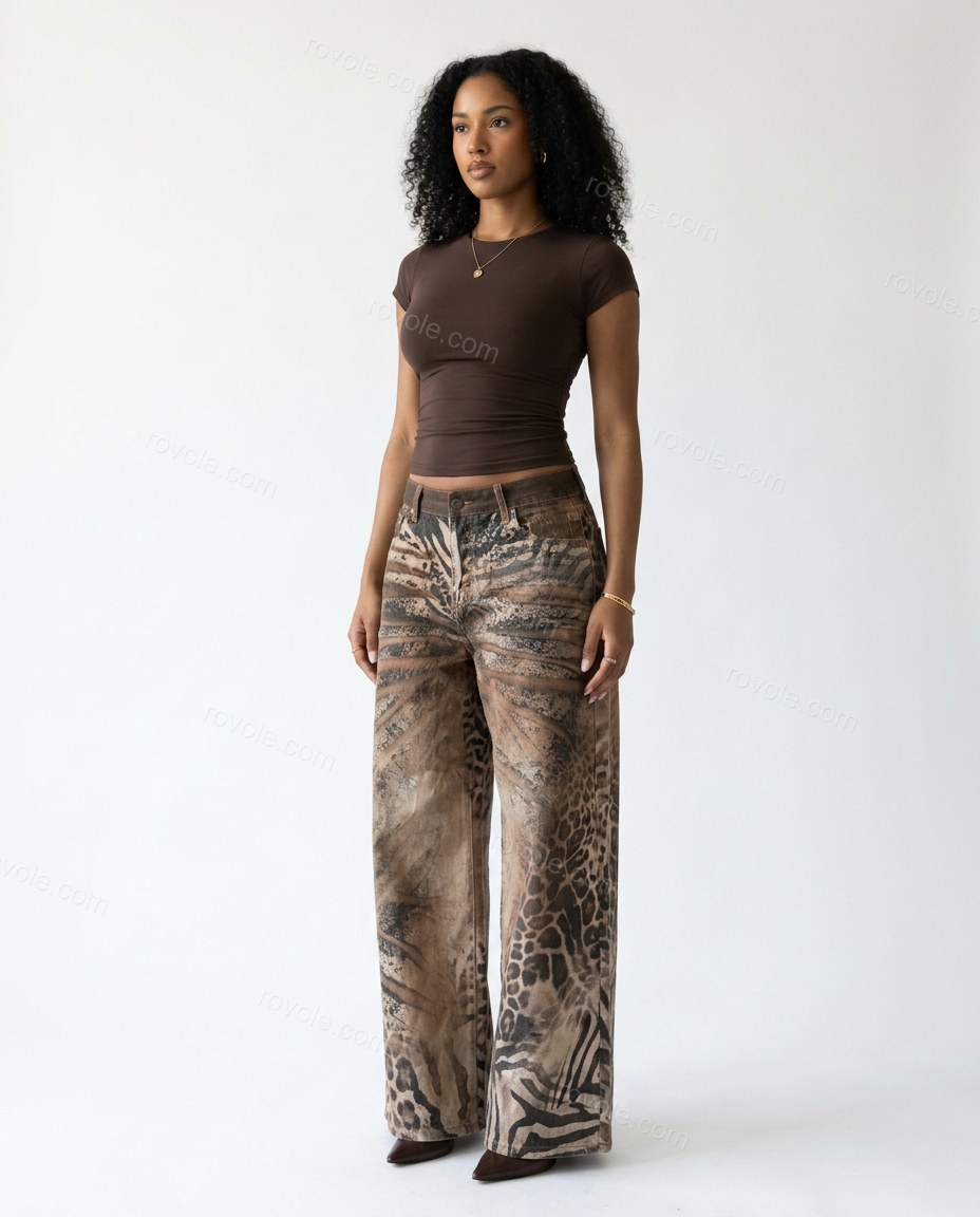 Brown Effortless Zebra Print Short Set by Rovole