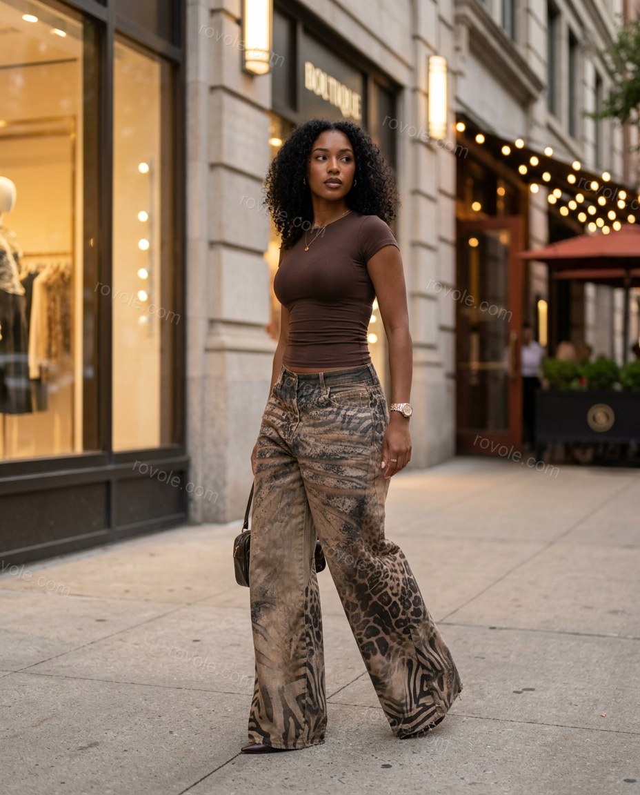 Brown Effortless Zebra Print Short Set by Rovole