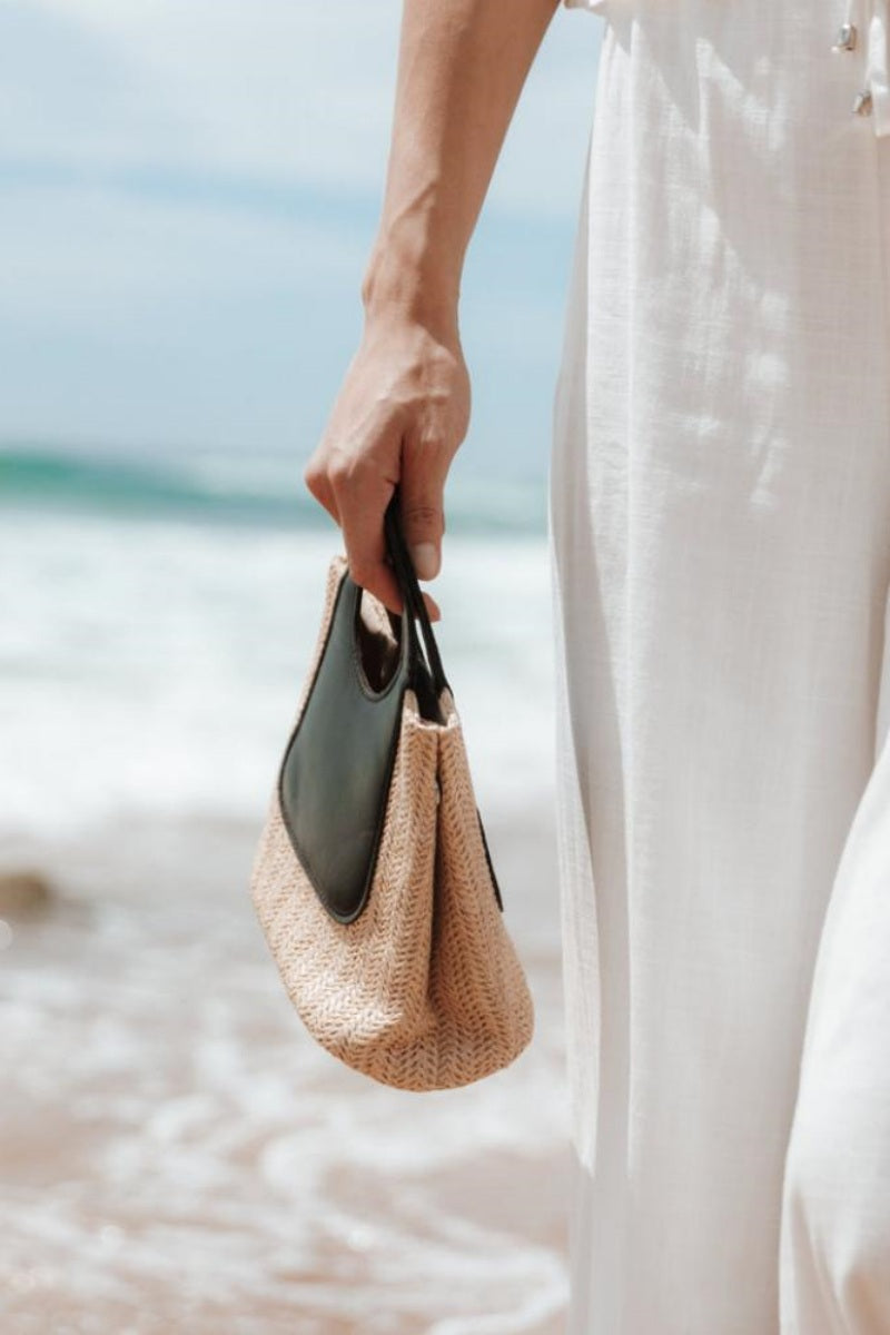 Sigrid Leather Straw Tote Bag-ROVOLE