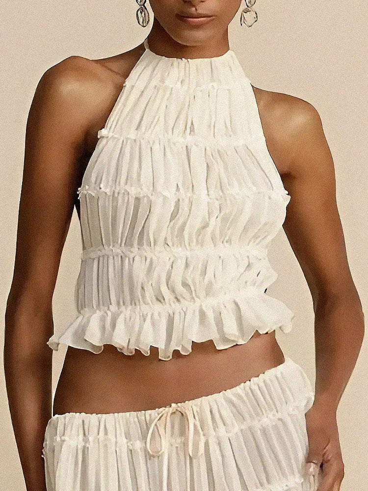 Charm Pleated Drawstring Waist Tiered Maxi Skirt-ROVOLE