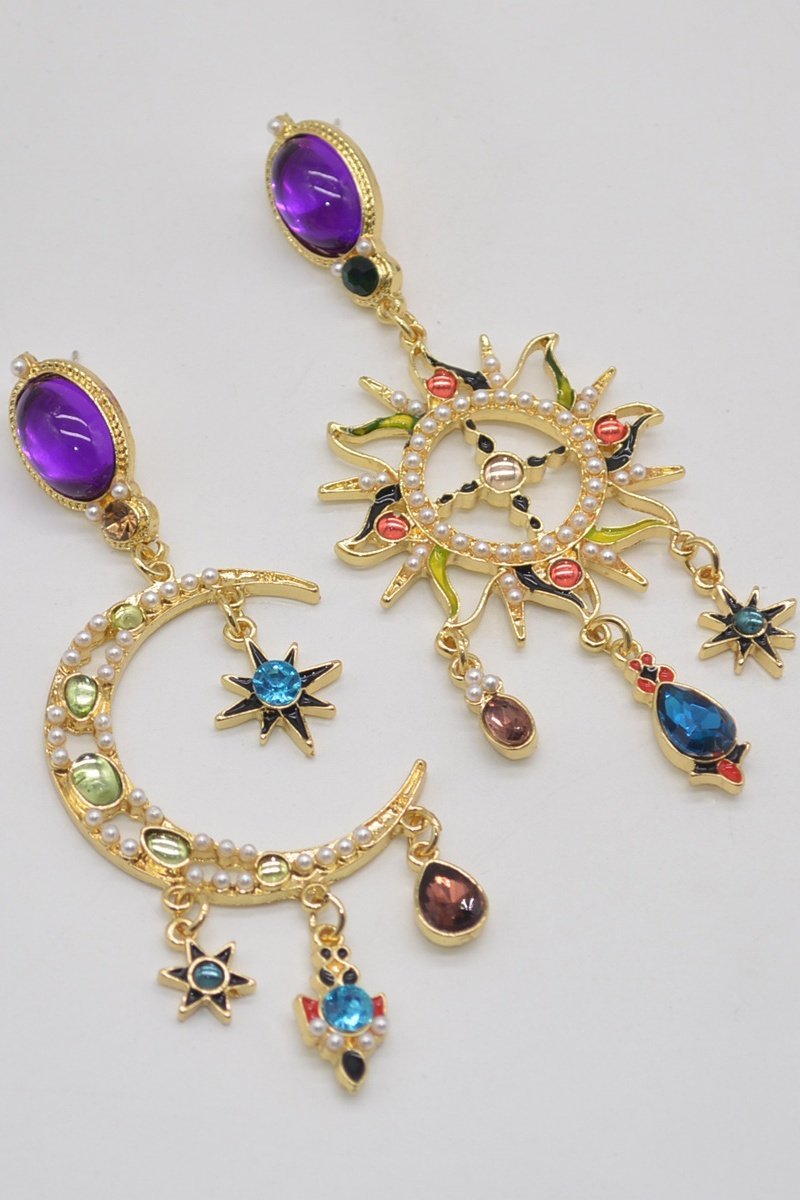 Sun & Moon Asymmetric Long Dangle Earrings-ROVOLE