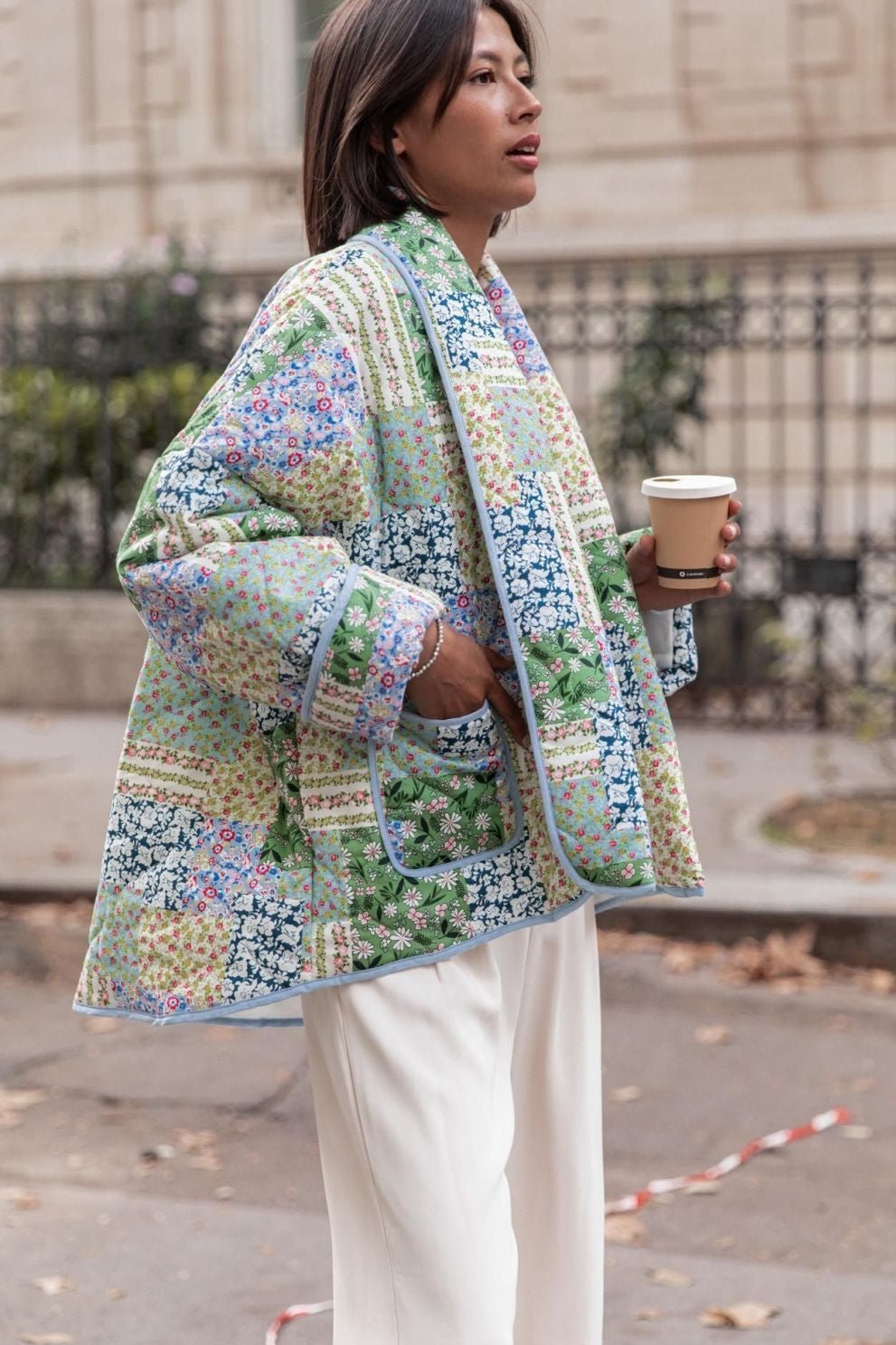 Casual Floral Pocket Turndown Collar Outerwear-ROVOLE