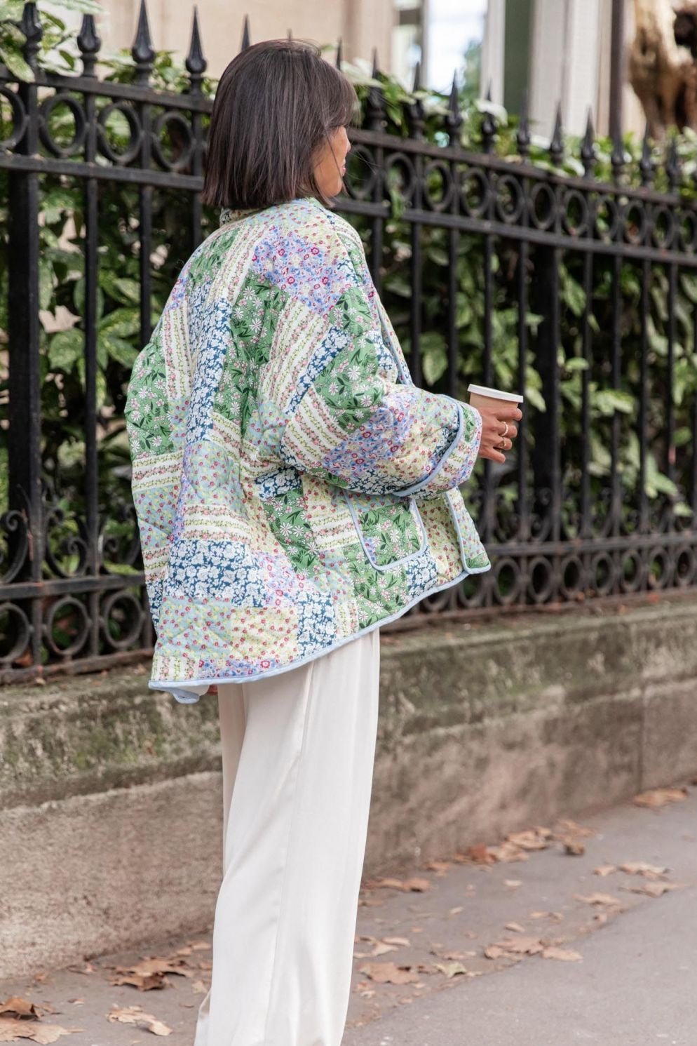 Casual Floral Pocket Turndown Collar Outerwear-ROVOLE