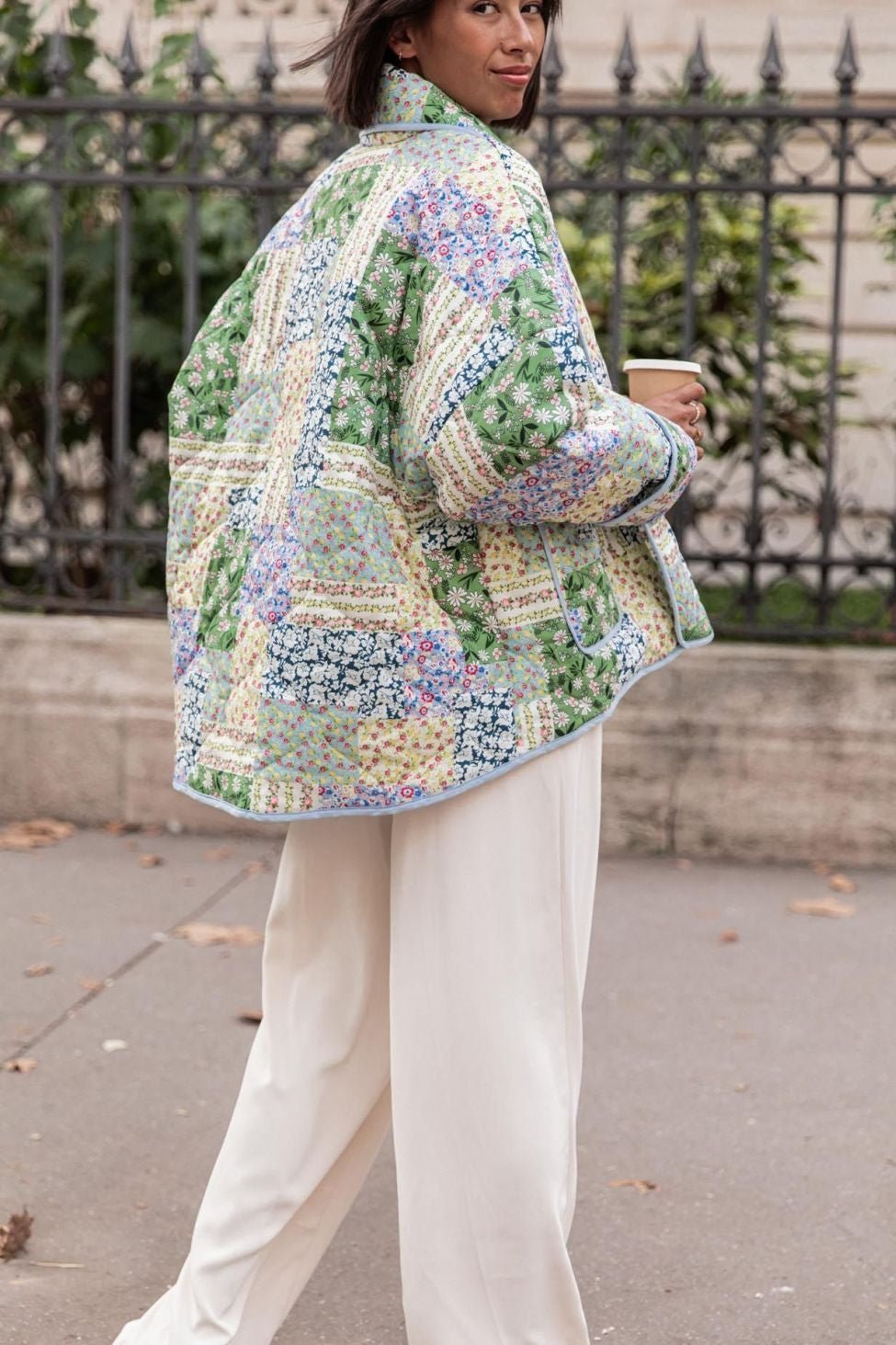 Casual Floral Pocket Turndown Collar Outerwear-ROVOLE