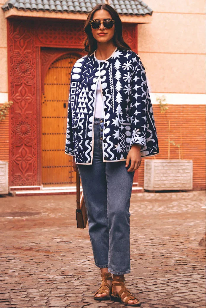 Quilted Floral Print Jacket-ROVOLE