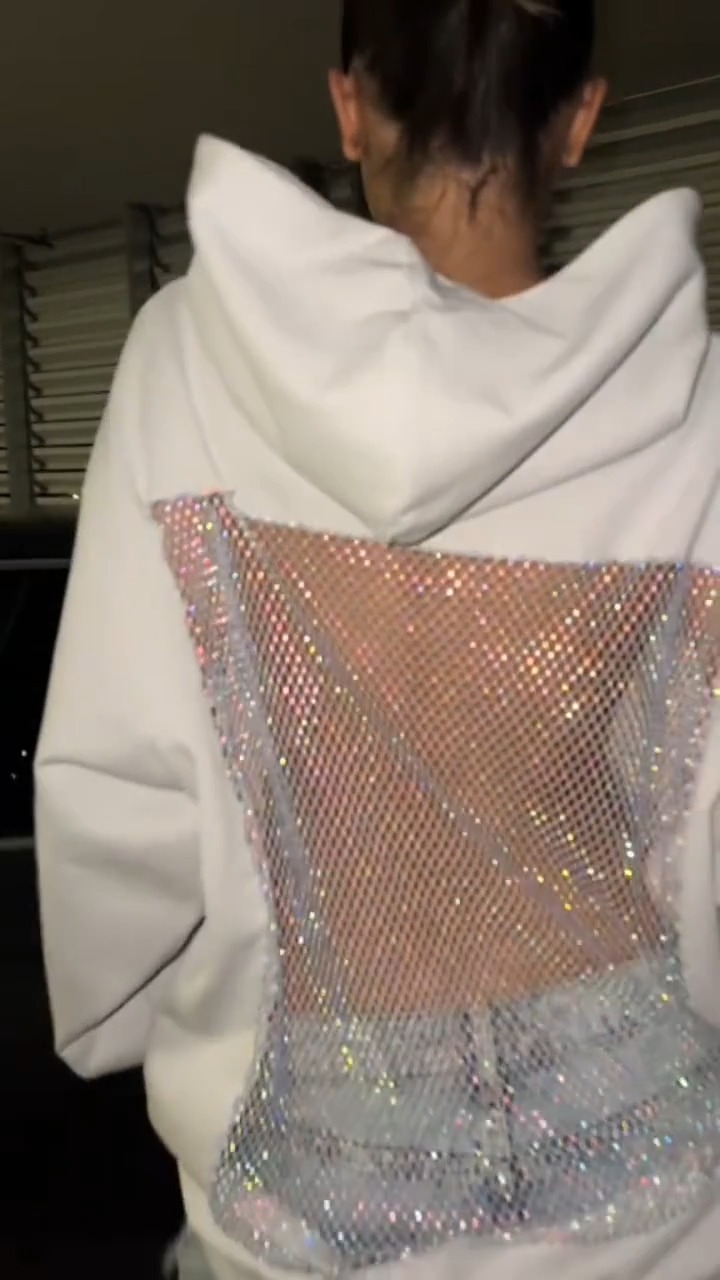 Diamond Mesh Paneled Open-Back Sweatshirt