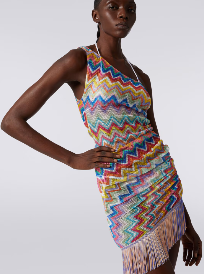 One-shoulder Fringed Crochet-knit Mini Dress