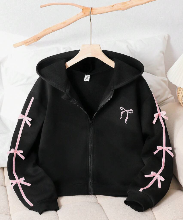 Solid color fashionable bow hoodie
