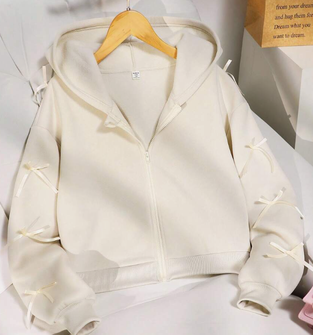 Solid color fashionable bow hoodie