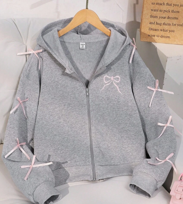 Solid color fashionable bow hoodie