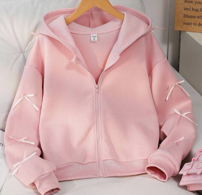 Solid color fashionable bow hoodie