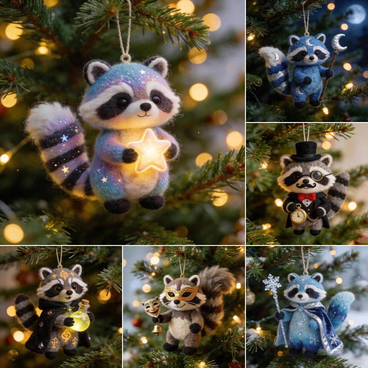 Enchanted Raccoon Christmas Ornaments Set🎄🦝