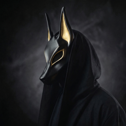 Egyptian Anubis Mask: Hand-Painted Faux Gold Leaf Jackal Mask for Cosplay & Luxury Wall Decor