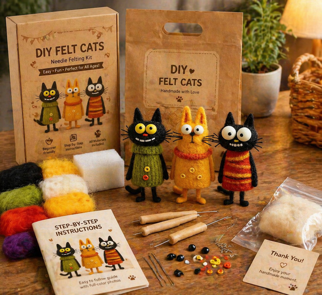 DIY Felt Cats Needle Felting Kit 🐱✨