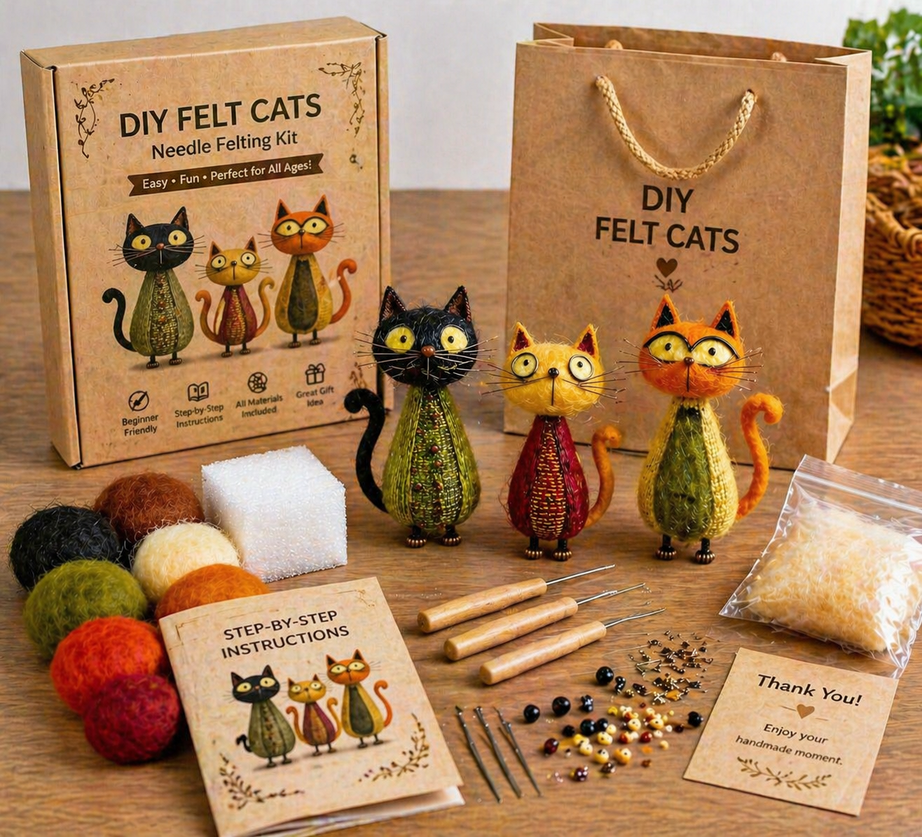 DIY Felt Cats Needle Felting Kit 🐱✨