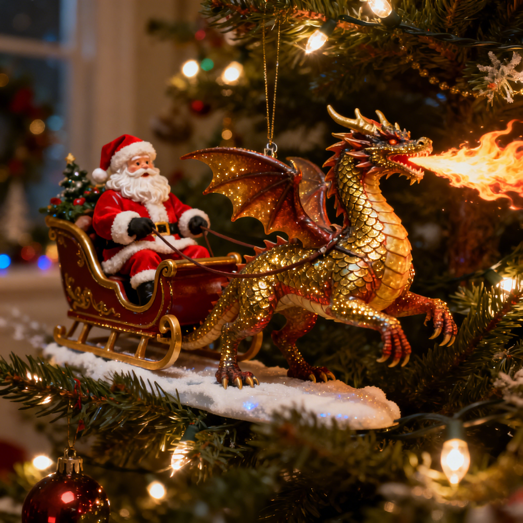 ⚡ Black Friday 24H Flash Sale - The Enchanted Santa & Dragon Sleigh Ornament 🎄🐉🎅