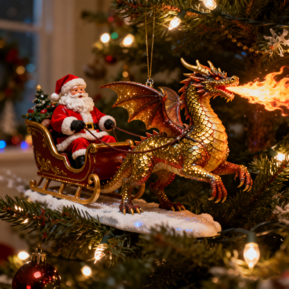 ⚡ Black Friday 24H Flash Sale - The Enchanted Santa & Dragon Sleigh Ornament 🎄🐉🎅