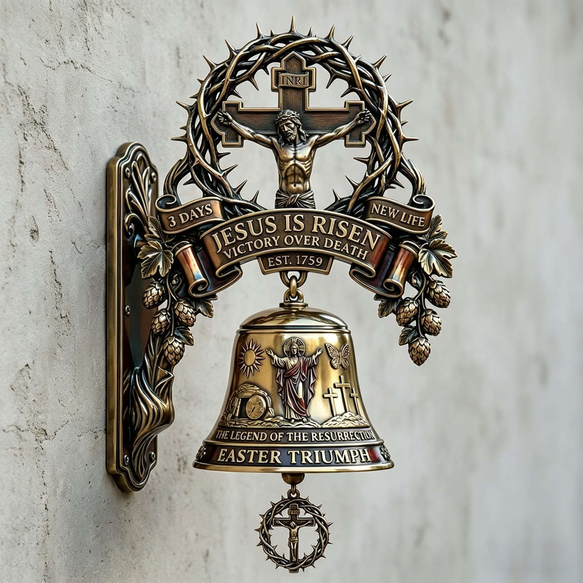 ✝️ Easter Jesus Cross Commemorative Wall Bell – A Sacred Keepsake of Faith