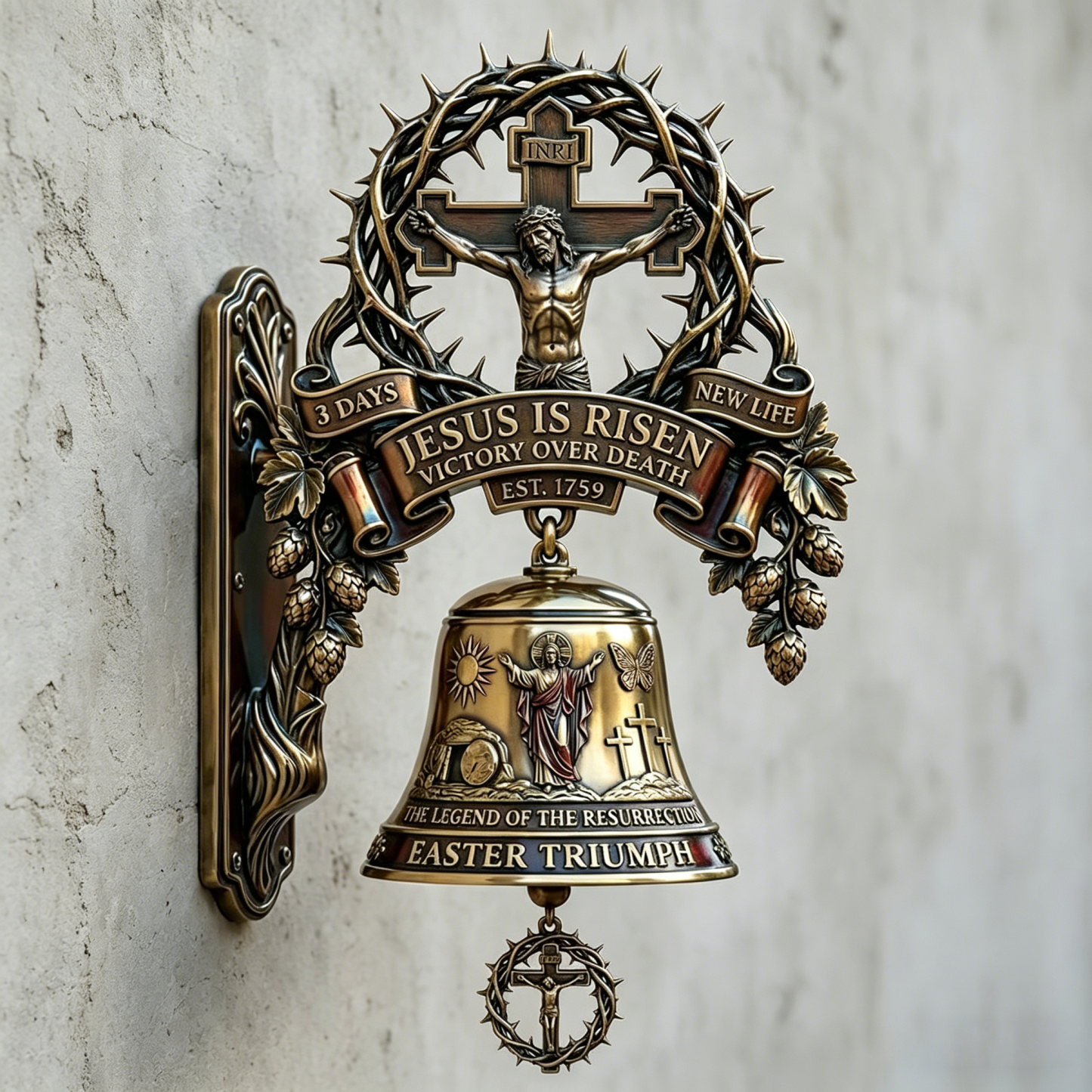 ✝️ Easter Jesus Cross Commemorative Wall Bell – A Sacred Keepsake of Faith