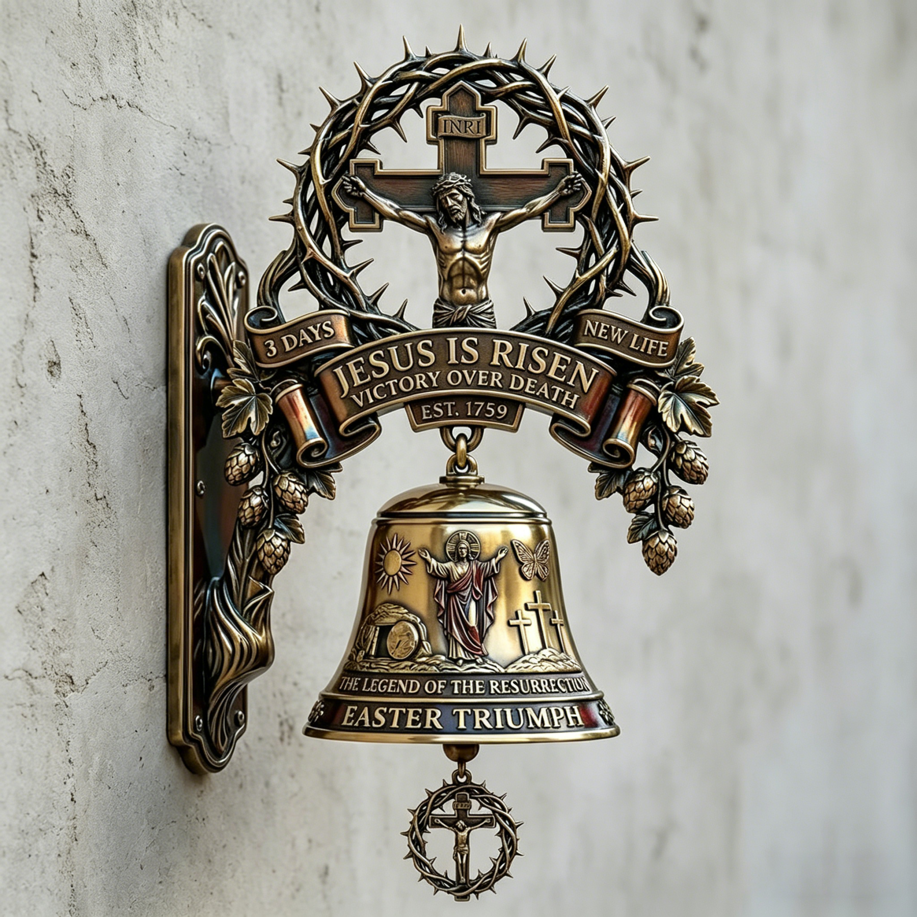 ✝️ Easter Jesus Cross Commemorative Wall Bell – A Sacred Keepsake of Faith
