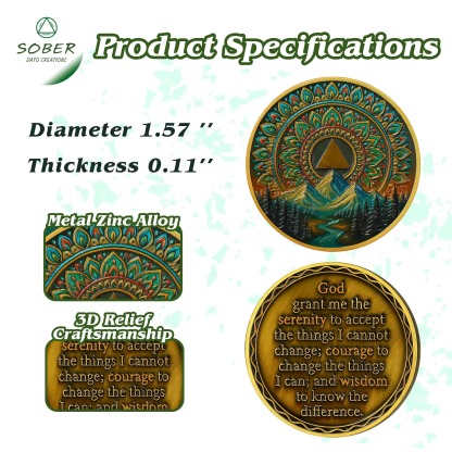AA Sobriety Coin 1–99 Years · Valley Mandala Serenity Prayer Token