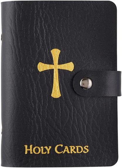 Catholic Faux Leather Holy Card Holder – Pocket Prayer Card Organizer with Snap Closure ✝