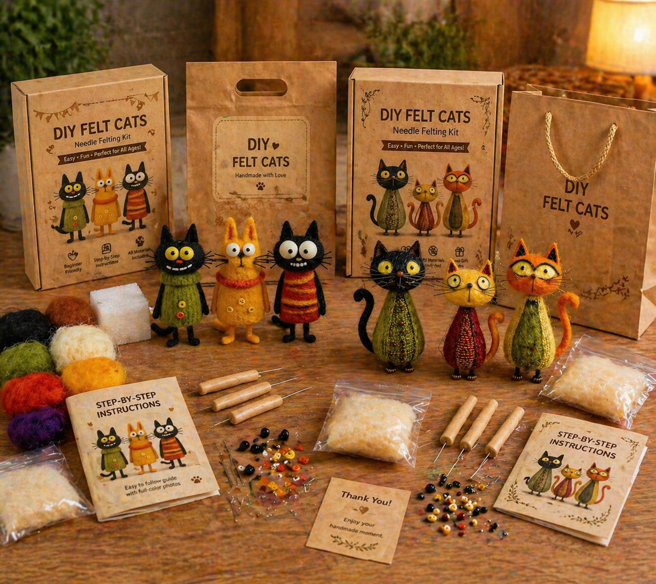DIY Felt Cats Needle Felting Kit 🐱✨