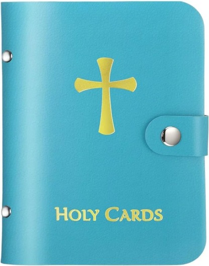 Catholic Faux Leather Holy Card Holder – Pocket Prayer Card Organizer with Snap Closure ✝