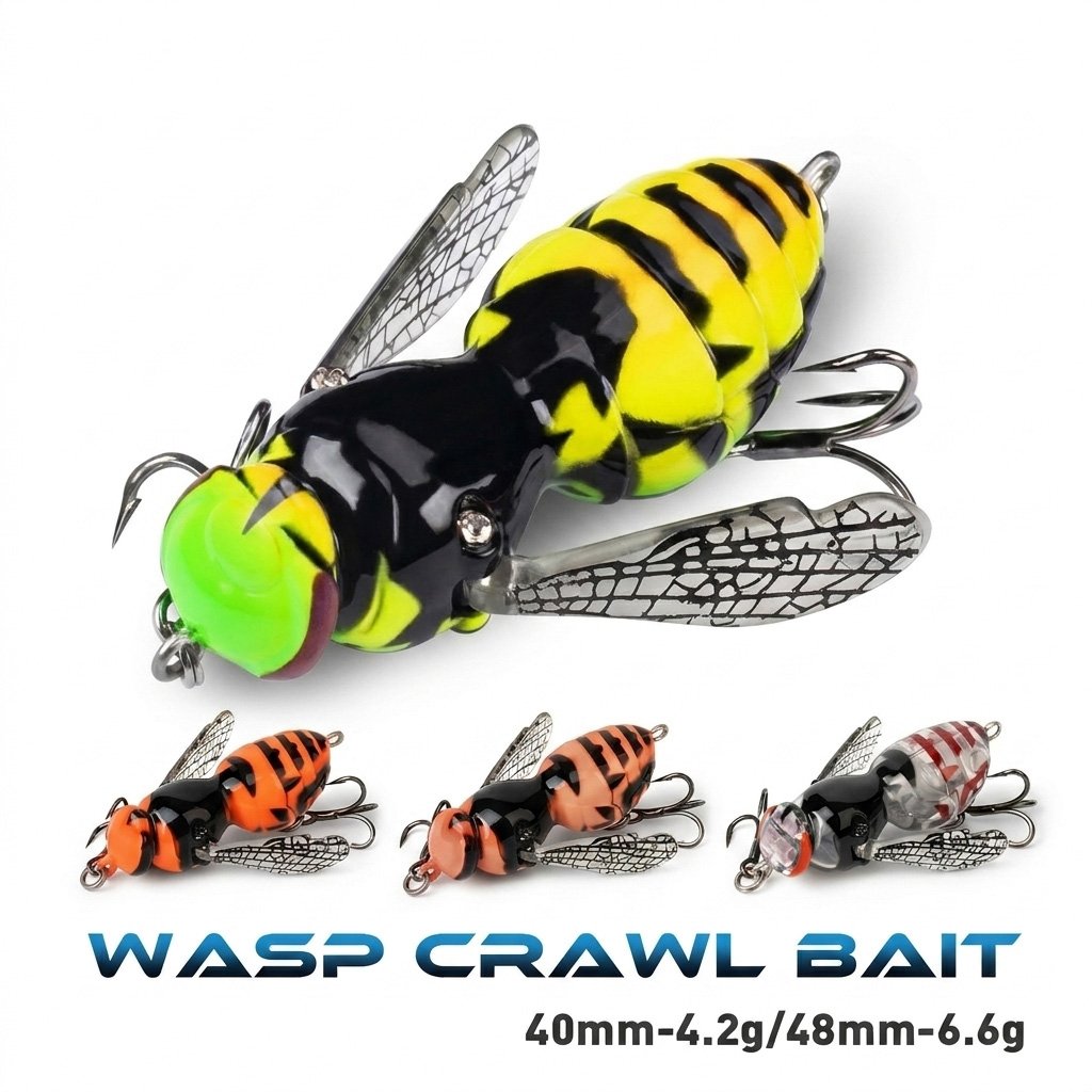 🔥Last Day 49% OFF - 🐝 Bionic Wasp Crawl Bait - Topwater Micro Fishing Lure with Acoustic Noise Steel Balls for Bass & Pike Professional Anglers