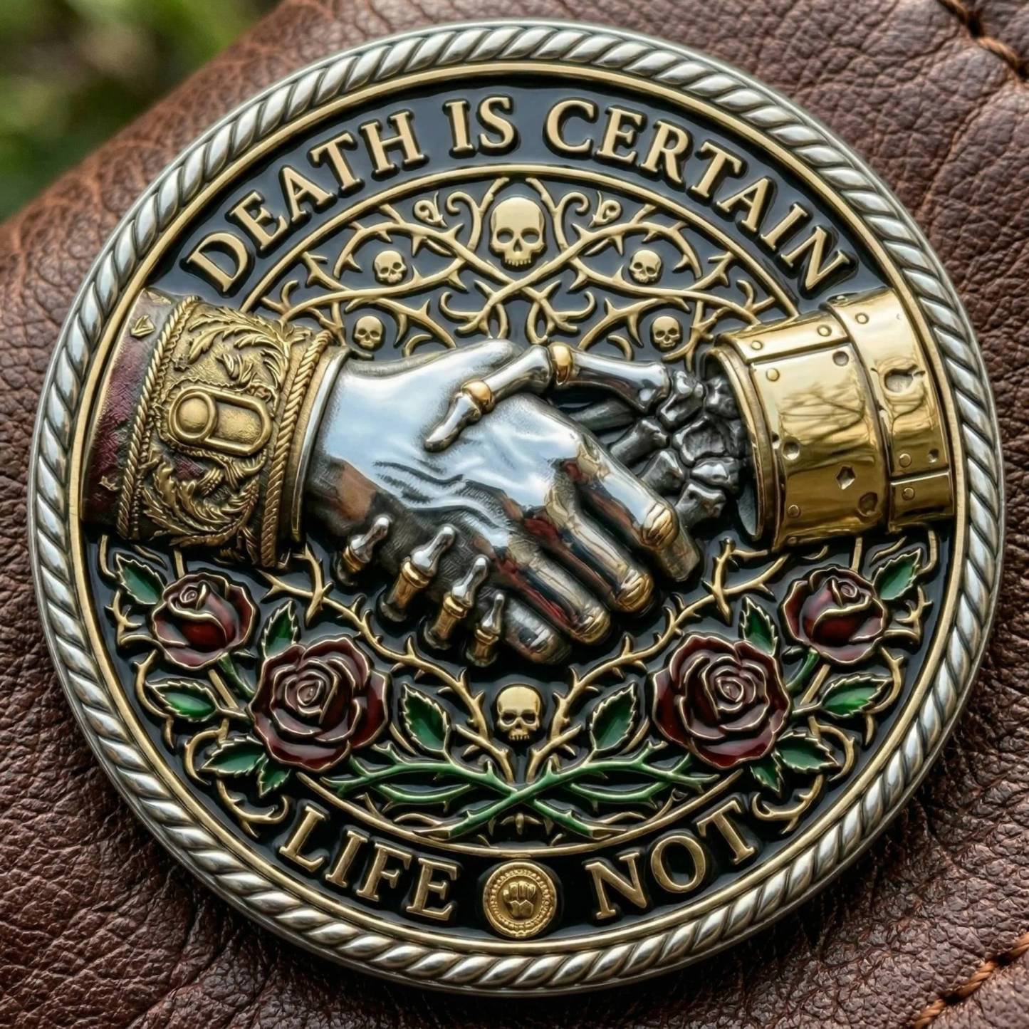 🌹💀Memento Mori Reflection 💎3D Carving Collector-Grade Coin