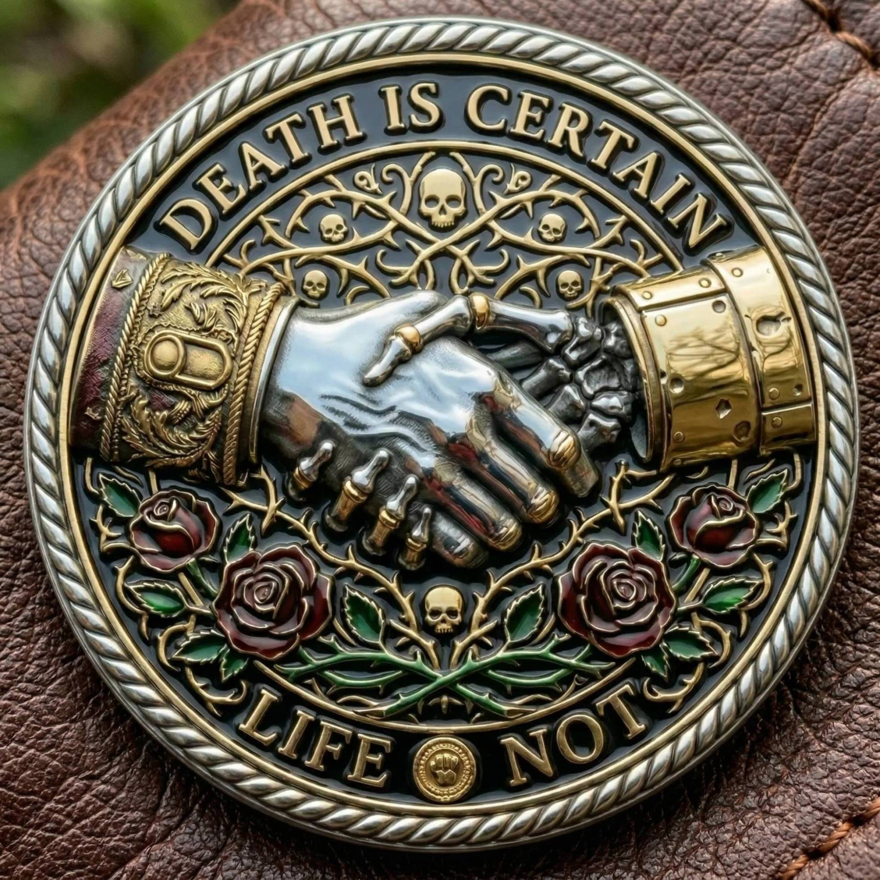 🌹💀Memento Mori Reflection 💎3D Carving Collector-Grade Coin