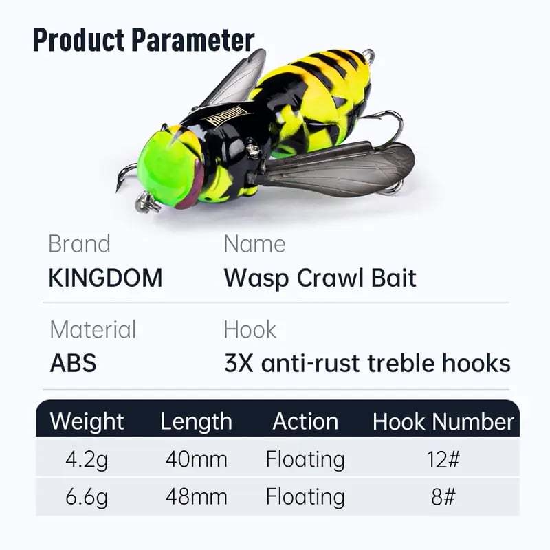 🔥Last Day 49% OFF - 🐝 Bionic Wasp Crawl Bait - Topwater Micro Fishing Lure with Acoustic Noise Steel Balls for Bass & Pike Professional Anglers