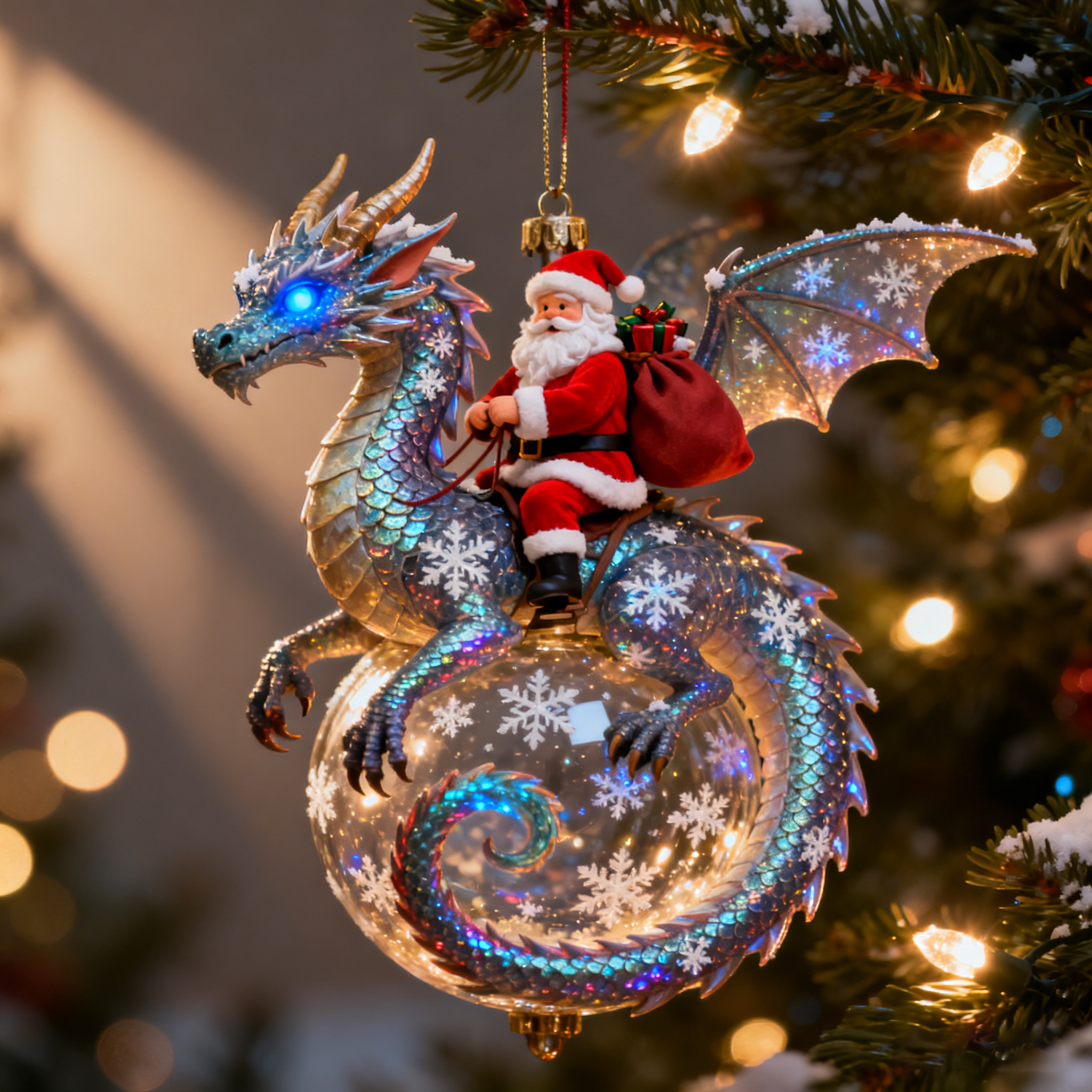 ⚡ Black Friday 24H Flash Sale - The Enchanted Santa & Dragon Sleigh Ornament 🎄🐉🎅
