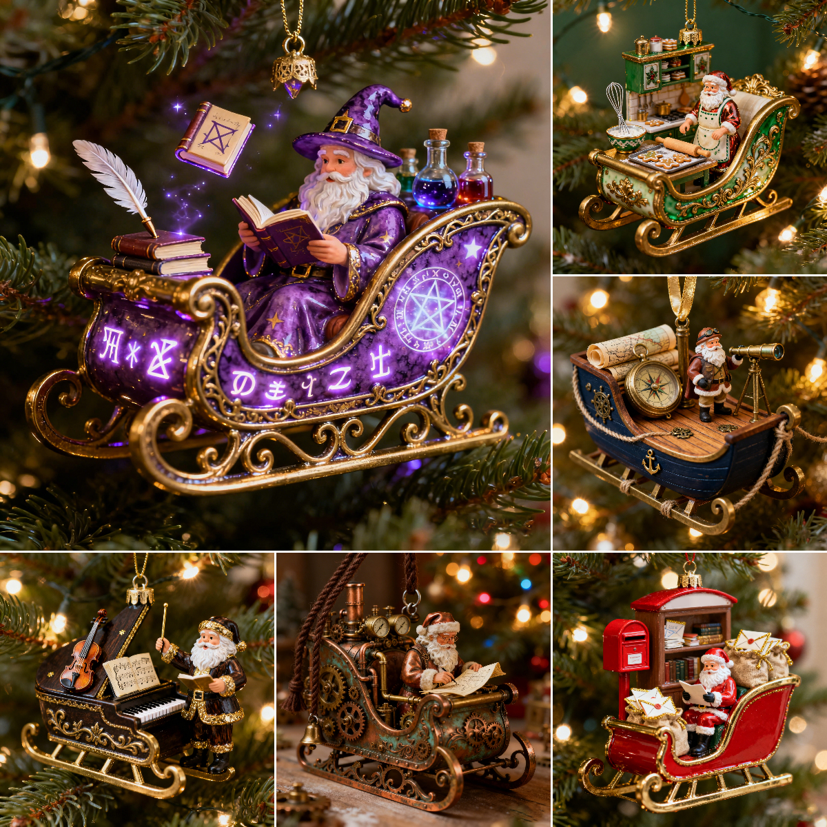 Santa's Fantasy Sleigh Ornament Collection