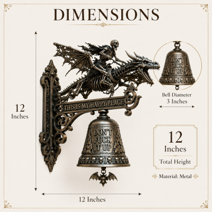 🐉 Skull Dragon Rider Bell – “This Is My Happy Place” Wall Bell