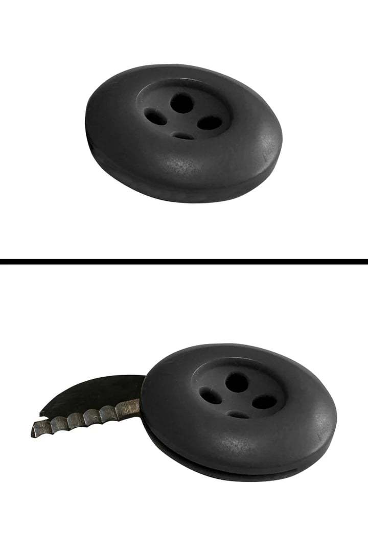 Escape Button | Covert Serrated Knife | Mil-Spec 3/4" BDU Button | 1095 Steel Blade | 0.05 oz