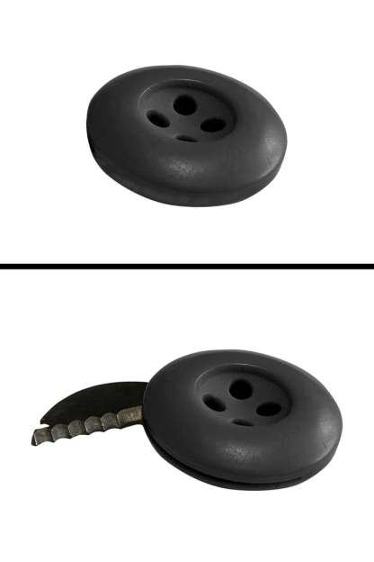 Escape Button | Covert Serrated Knife | Mil-Spec 3/4" BDU Button | 1095 Steel Blade | 0.05 oz