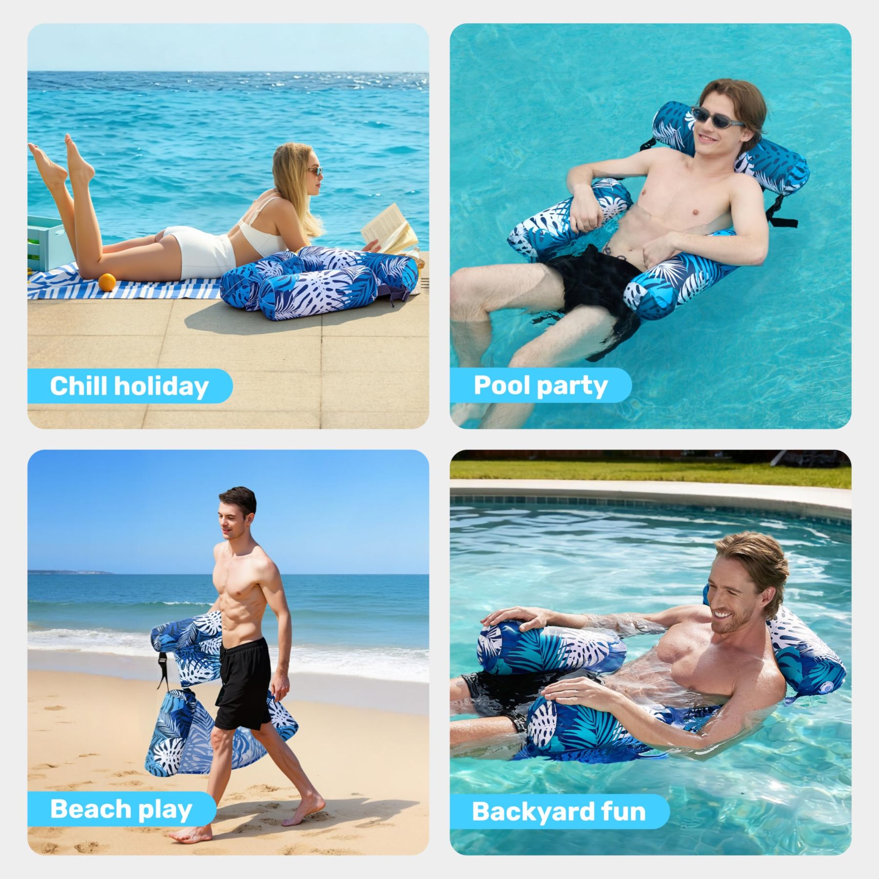 Adjustable Fabric-Covered Inflatable Pool Lounge Chair