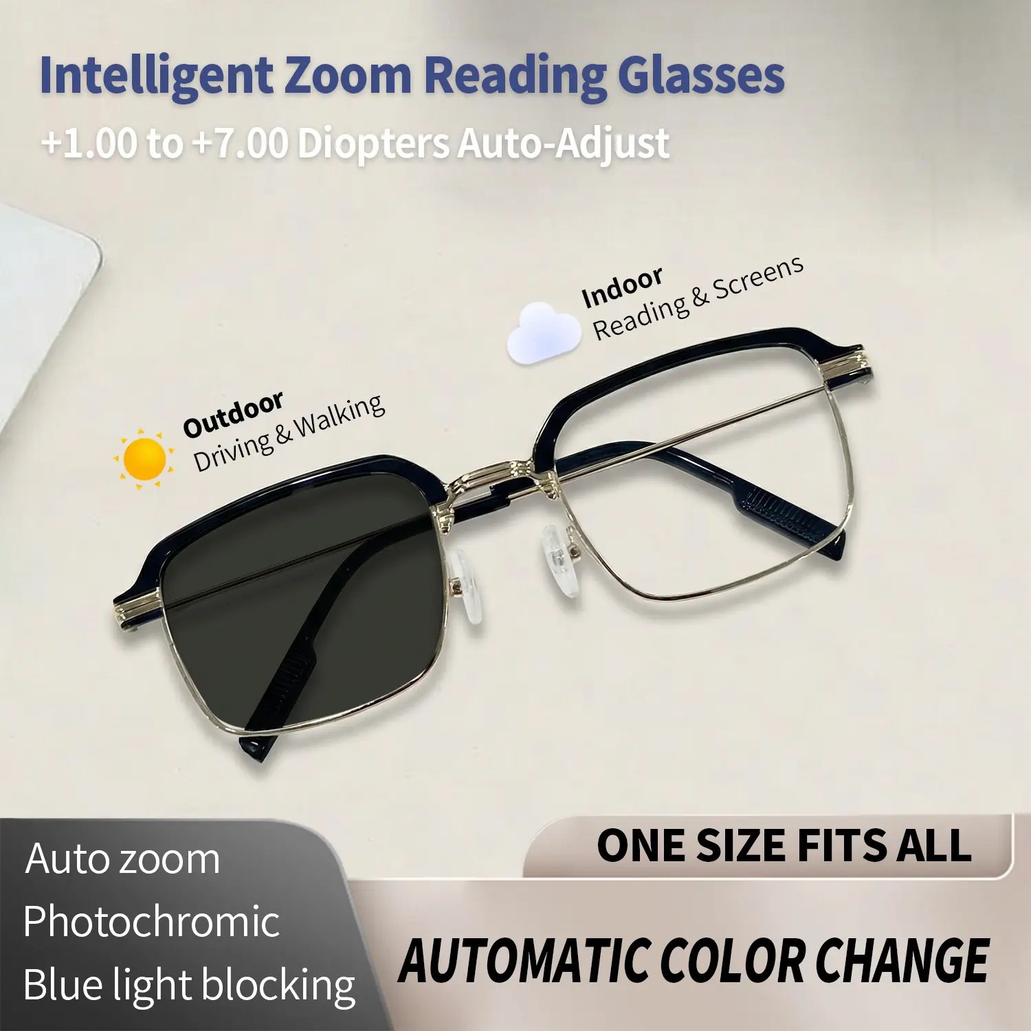 🔥BUY 1 GET 1 FREE👓✨ 2026 Smart Auto-Adjusting HD Reading Glasses — Intelligent Focus (0-400 Degree), Blue Light Blocking & All-Distance Vision (No More Swapping Glasses)