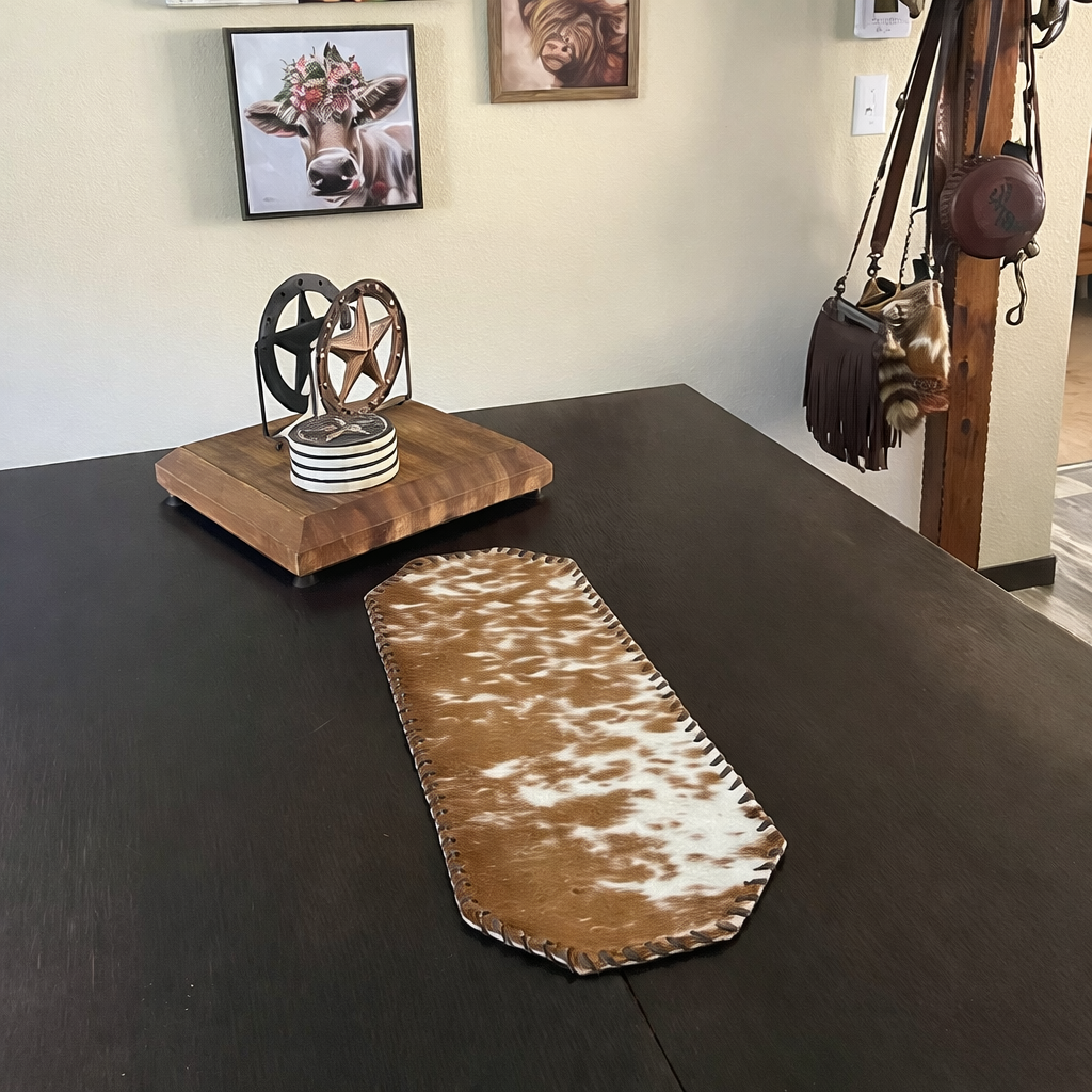 Premium Speckled Red & White Cowhide Table Runner