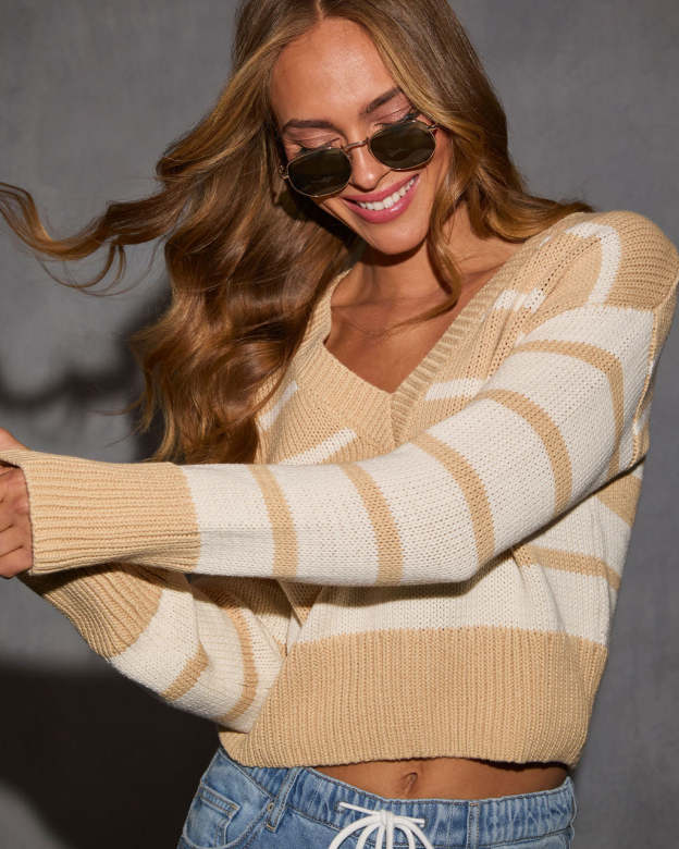 Wendie Striped V Neck Sweater-Matylis