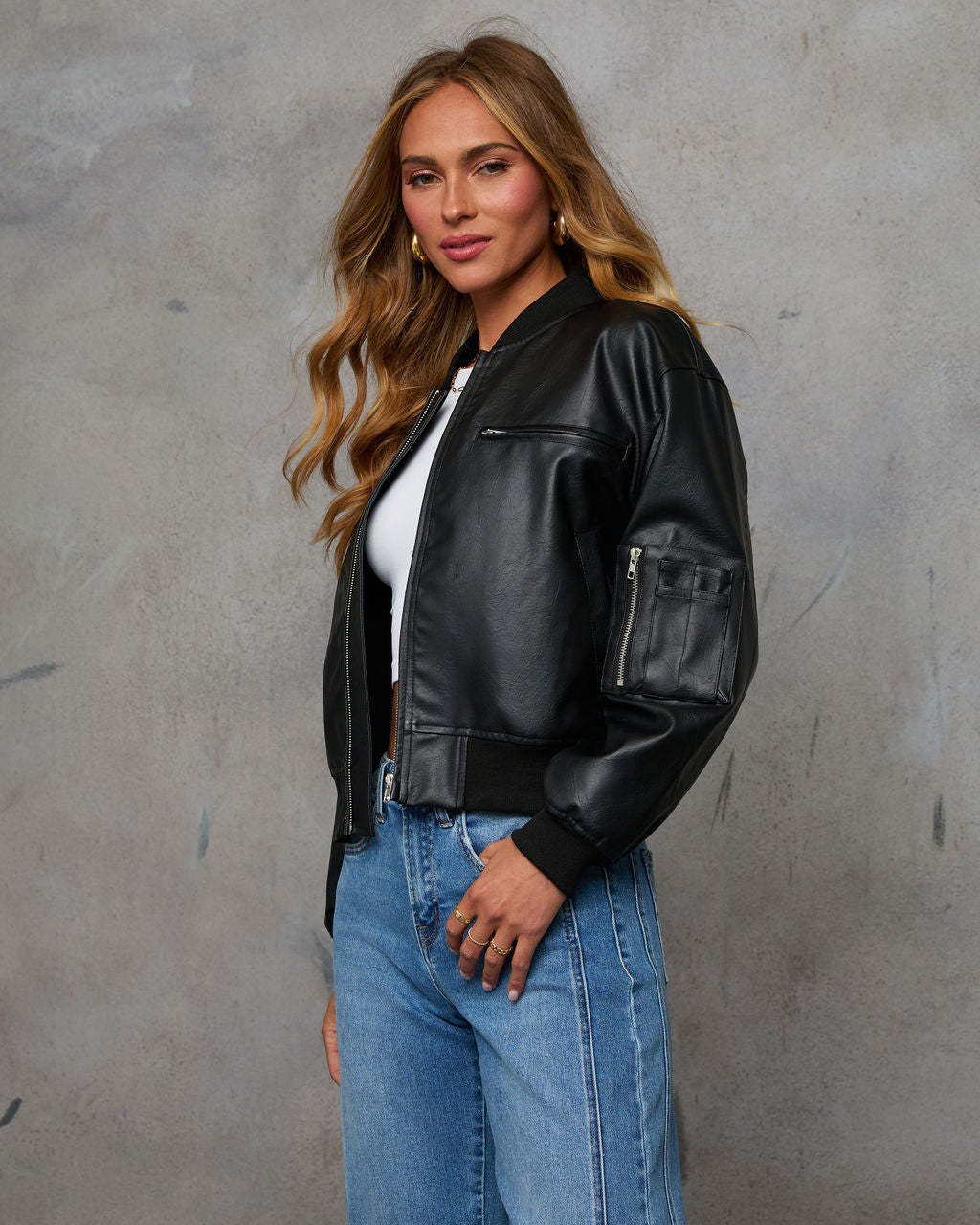 Wynnie Leather Bomber Jacket-Matylis