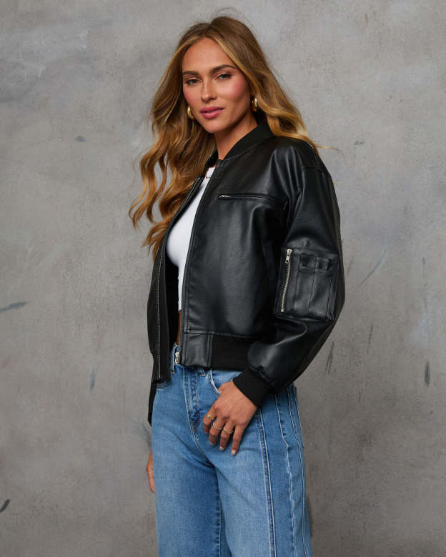 Wynnie Leather Bomber Jacket-Matylis