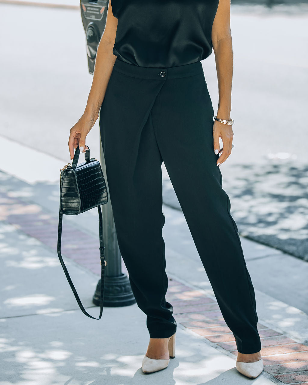 Uncommon Times Pocketed Asymmetrical Button Pants-Matylis