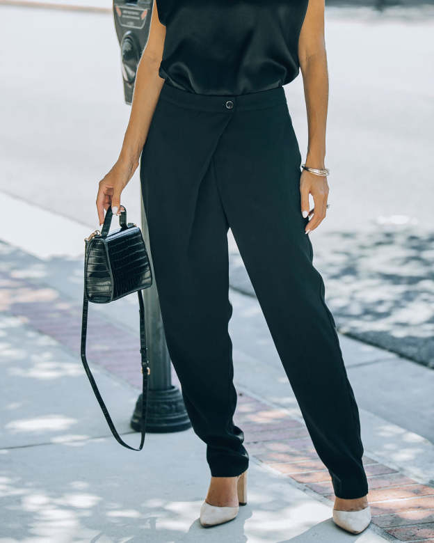 Uncommon Times Pocketed Asymmetrical Button Pants-Matylis