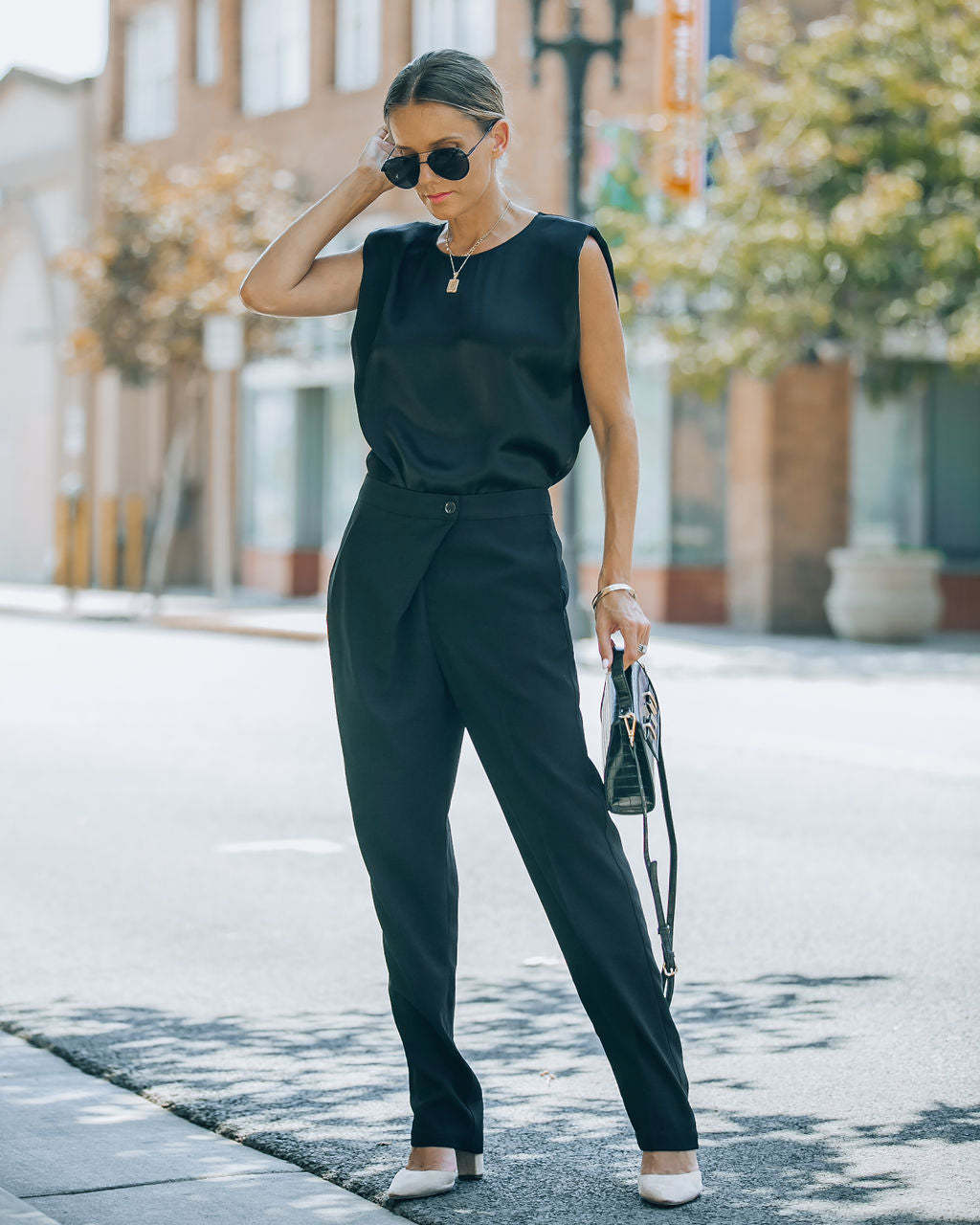 Uncommon Times Pocketed Asymmetrical Button Pants-Matylis