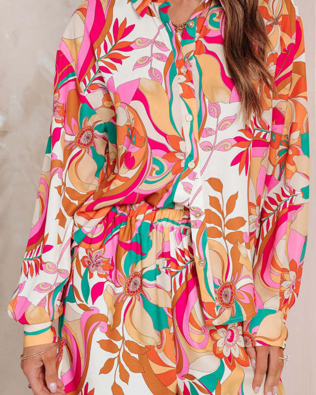 Tropez Printed Button Down Top-Matylis