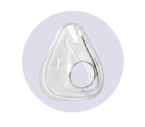 {"default":"ResMed AirFit F20 replacement silicone cushion, transparent full-face cushion on white background"}
