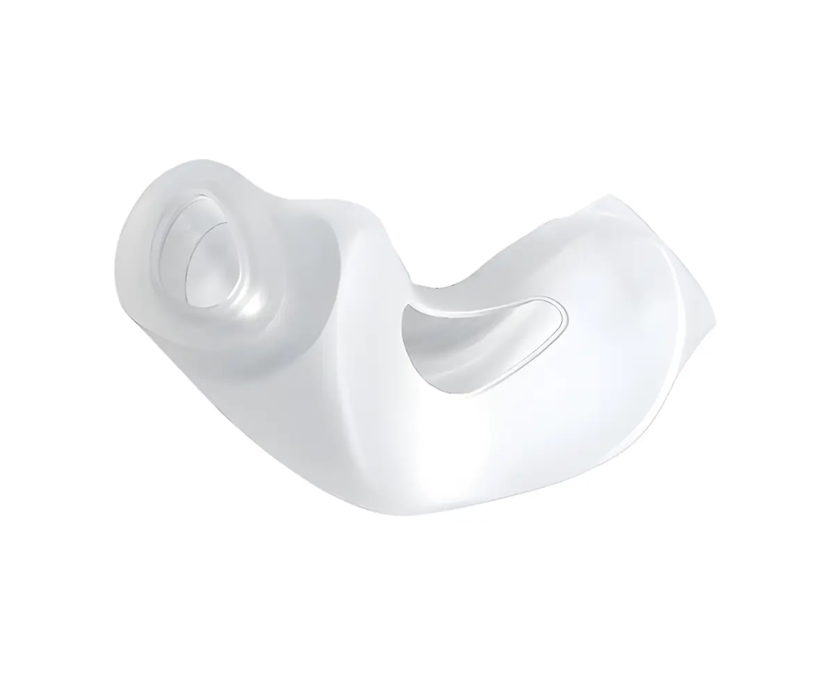 for DreamWear nasal cushion under-the-nose design showing the soft silicone seal and curved cushion profile